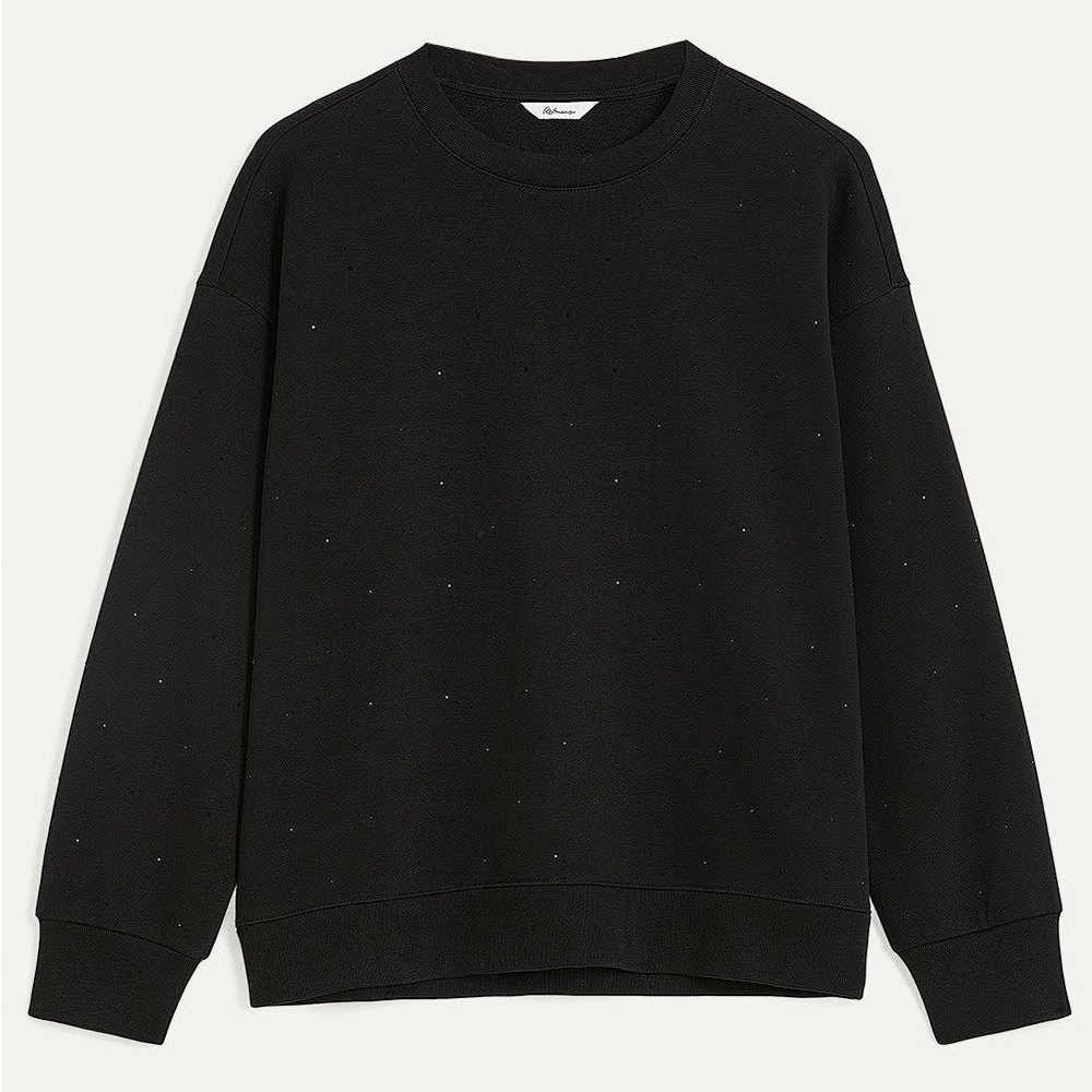 Black Rhinestone Crew Neck Sweater